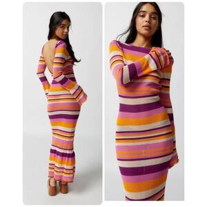 Another Girl sienna Stripe Knit Maxi Dress XS Organic Cotton OpenBack BellSleeve